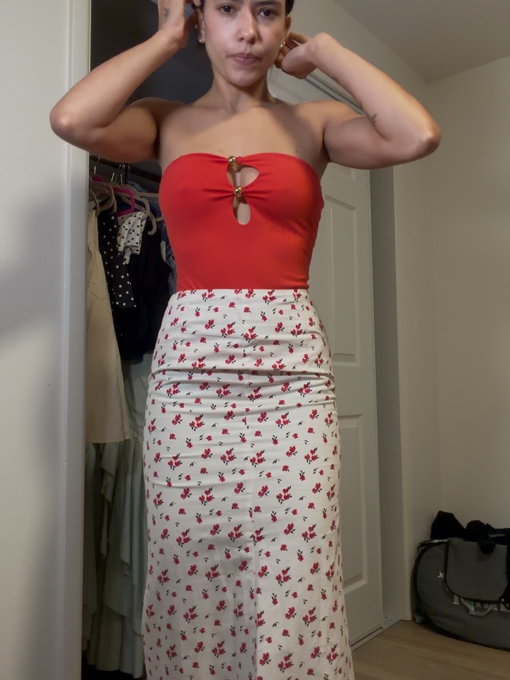 Red Strapless Cutout Bodysuit